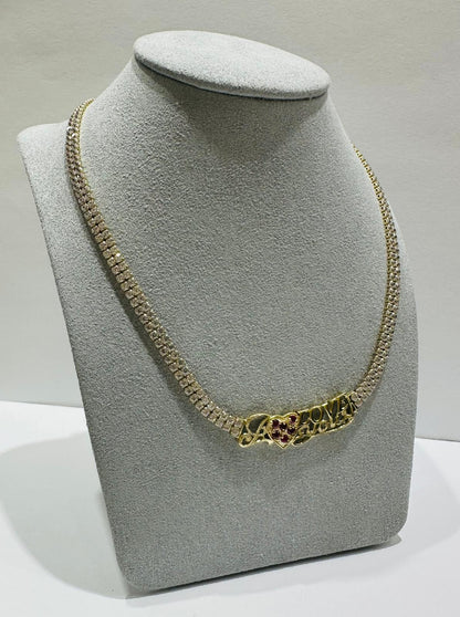 10K GOLD WHITE SAPPHIRE " I LOVE YOU " NECKALCE- WEIGHT: 14.7gm