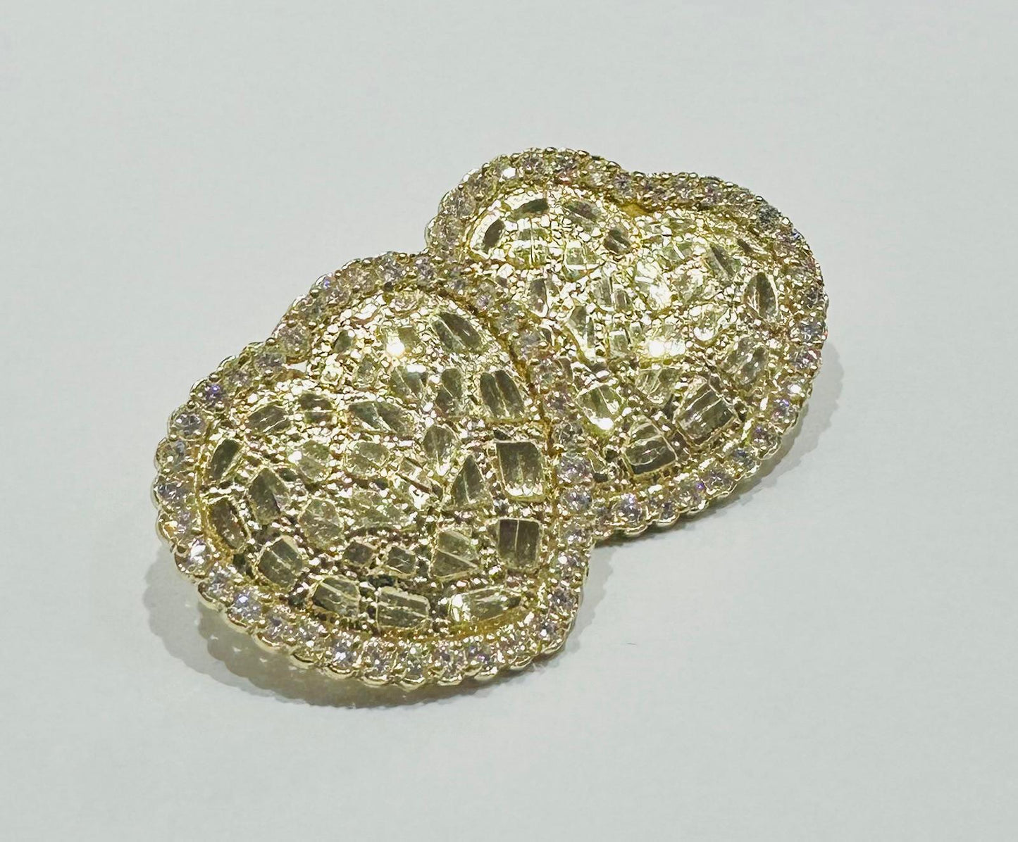10K GOLD HEART NUGGET EARRINGS WITH WHITE SAPPHIRE- WEIGHT: 4.4gm