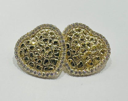 10K GOLD HEART NUGGET EARRINGS WITH WHITE SAPPHIRE- WEIGHT: 2.9gm