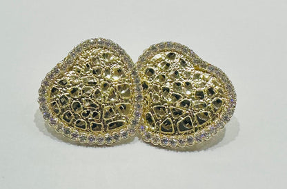 10K GOLD HEART NUGGET EARRINGS WITH WHITE SAPPHIRE- WEIGHT: 2.9gm