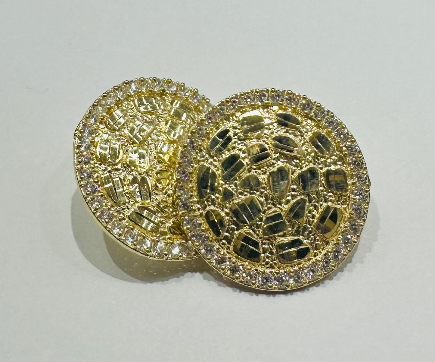 10K GOLD ROUND NUGGET EARRINGS WITH WHITE SAPPHIRE- WEIGHT: 4.0gm