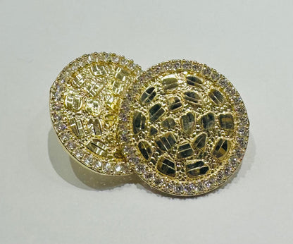 10K GOLD ROUND NUGGET EARRINGS WITH WHITE SAPPHIRE- WEIGHT: 4.0gm