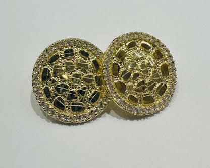 10K GOLD ROUND NUGGET EARRINGS WITH WHITE SAPPHIRE- WEIGHT: 3.1gm