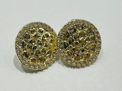 10K GOLD ROUND NUGGET EARRINGS WITH WHITE SAPPHIRE- WEIGHT: 2.2gm