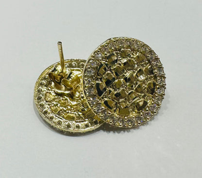 10K GOLD ROUND NUGGET EARRINGS WITH WHITE SAPPHIRE- WEIGHT: 2.2gm