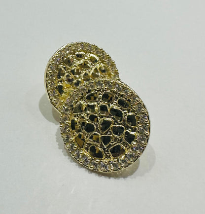 10K GOLD ROUND NUGGET EARRINGS WITH WHITE SAPPHIRE- WEIGHT: 2.2gm