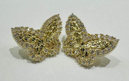 10K GOLD BUTTERFLY NUGGET EARRINGS WITH WHITE SAPPHIRE- WEIGHT: 4.4gm