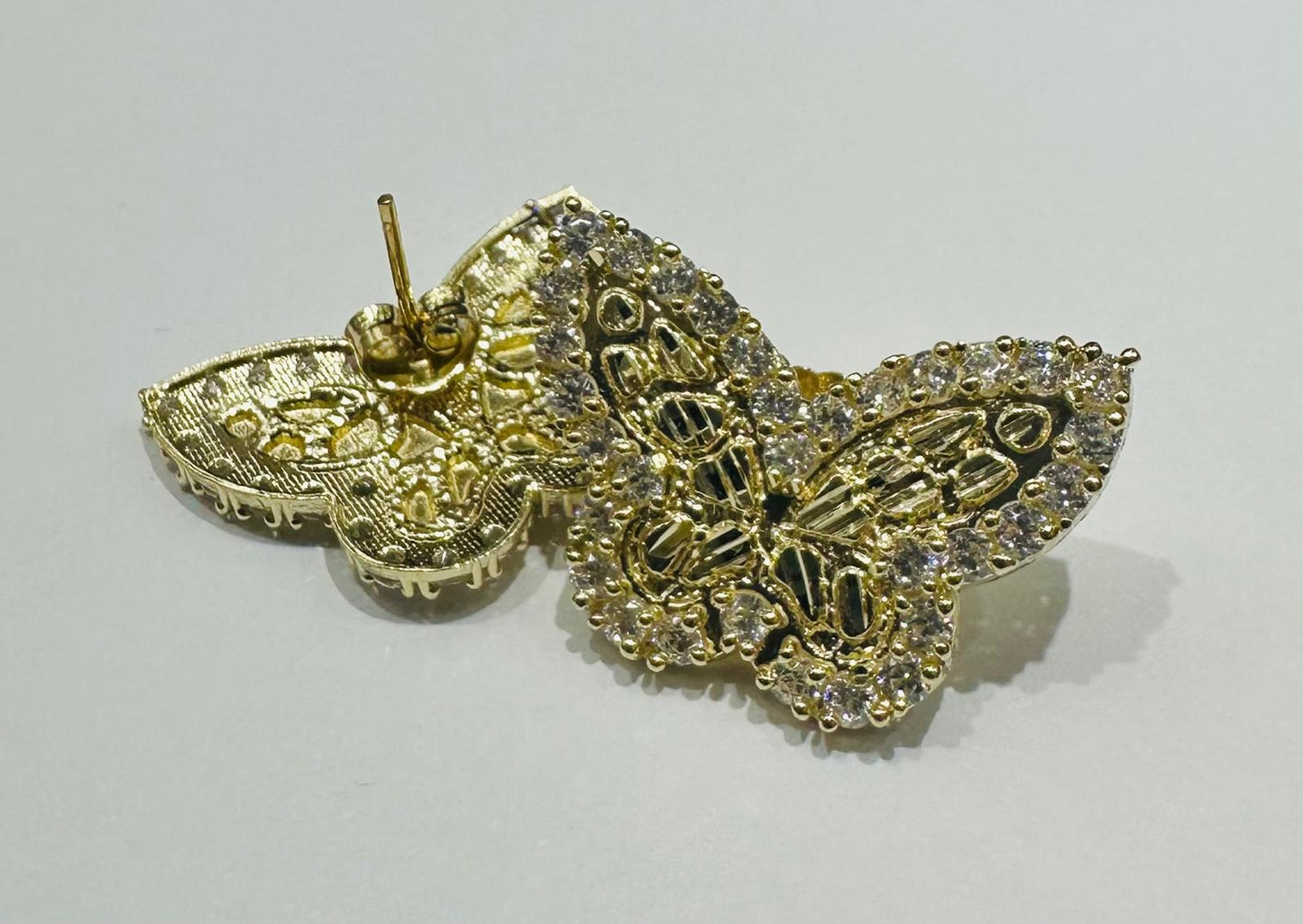 10K GOLD BUTTERFLY NUGGET EARRINGS WITH WHITE SAPPHIRE- WEIGHT: 4.4gm