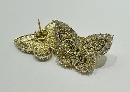 10K GOLD BUTTERFLY NUGGET EARRINGS WITH WHITE SAPPHIRE- WEIGHT: 4.4gm