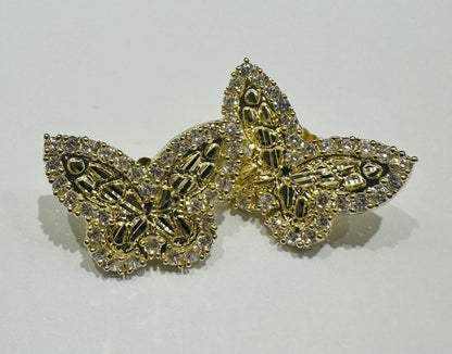 10K GOLD BUTTERFLY NUGGET EARRINGS WITH WHITE SAPPHIRE- WEIGHT: 4.4gm
