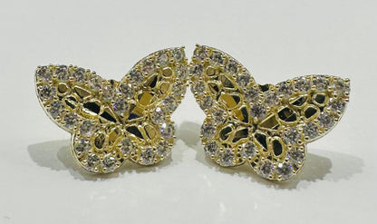 10K GOLD BUTTERFLY NUGGET EARRINGS WITH WHITE SAPPHIRE- WEIGHT: 3.0gm