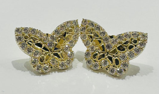 10K GOLD BUTTERFLY NUGGET EARRINGS WITH WHITE SAPPHIRE- WEIGHT: 3.0gm