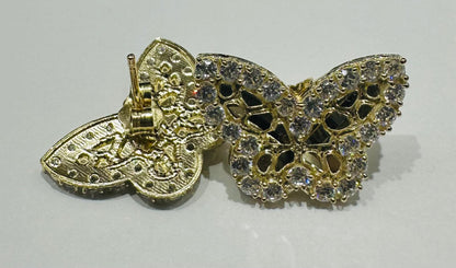 10K GOLD BUTTERFLY NUGGET EARRINGS WITH WHITE SAPPHIRE- WEIGHT: 3.0gm