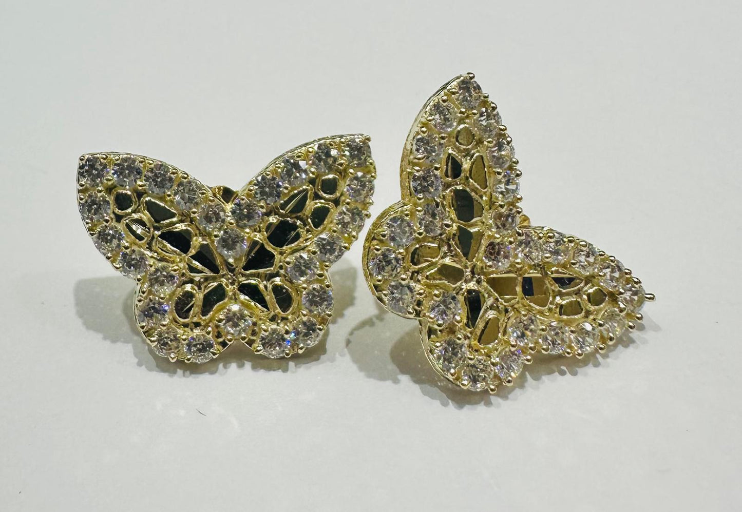 10K GOLD BUTTERFLY NUGGET EARRINGS WITH WHITE SAPPHIRE- WEIGHT: 3.0gm