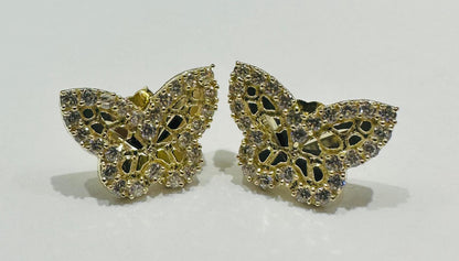 10K GOLD BUTTERFLY NUGGET EARRINGS WITH WHITE SAPPHIRE- WEIGHT: 1.7gm