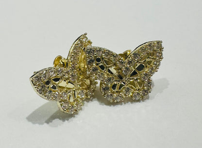 10K GOLD BUTTERFLY NUGGET EARRINGS WITH WHITE SAPPHIRE- WEIGHT: 1.7gm