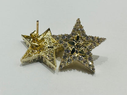 10K GOLD STAR NUGGET EARRINGS WITH WHITE SAPPHIRE- WEIGHT: 2.5gm