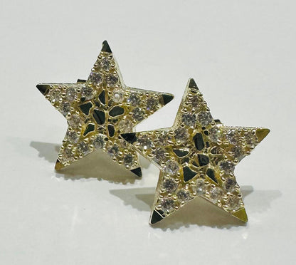 10K GOLD STAR NUGGET EARRINGS WITH WHITE SAPPHIRE- WEIGHT: 1.7gm