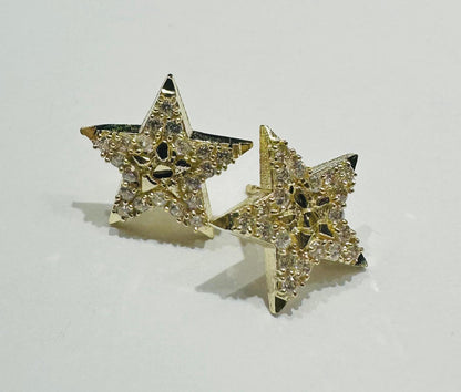 10K GOLD STAR NUGGET EARRINGS WITH WHITE SAPPHIRE- WEIGHT: 1.7gm