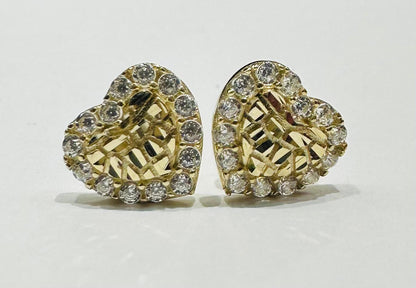 10K GOLD HEART NUGGET EARRINGS WITH WHITE SAPPHIRE- WEIGHT: 1.2gm
