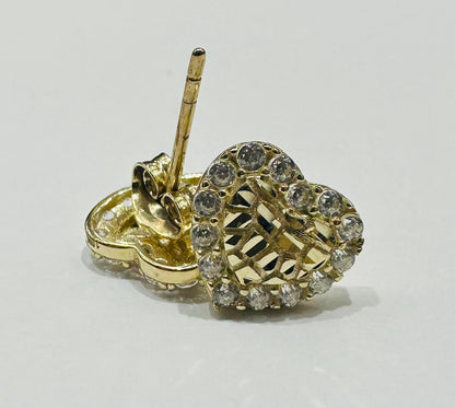 10K GOLD HEART NUGGET EARRINGS WITH WHITE SAPPHIRE- WEIGHT: 1.2gm