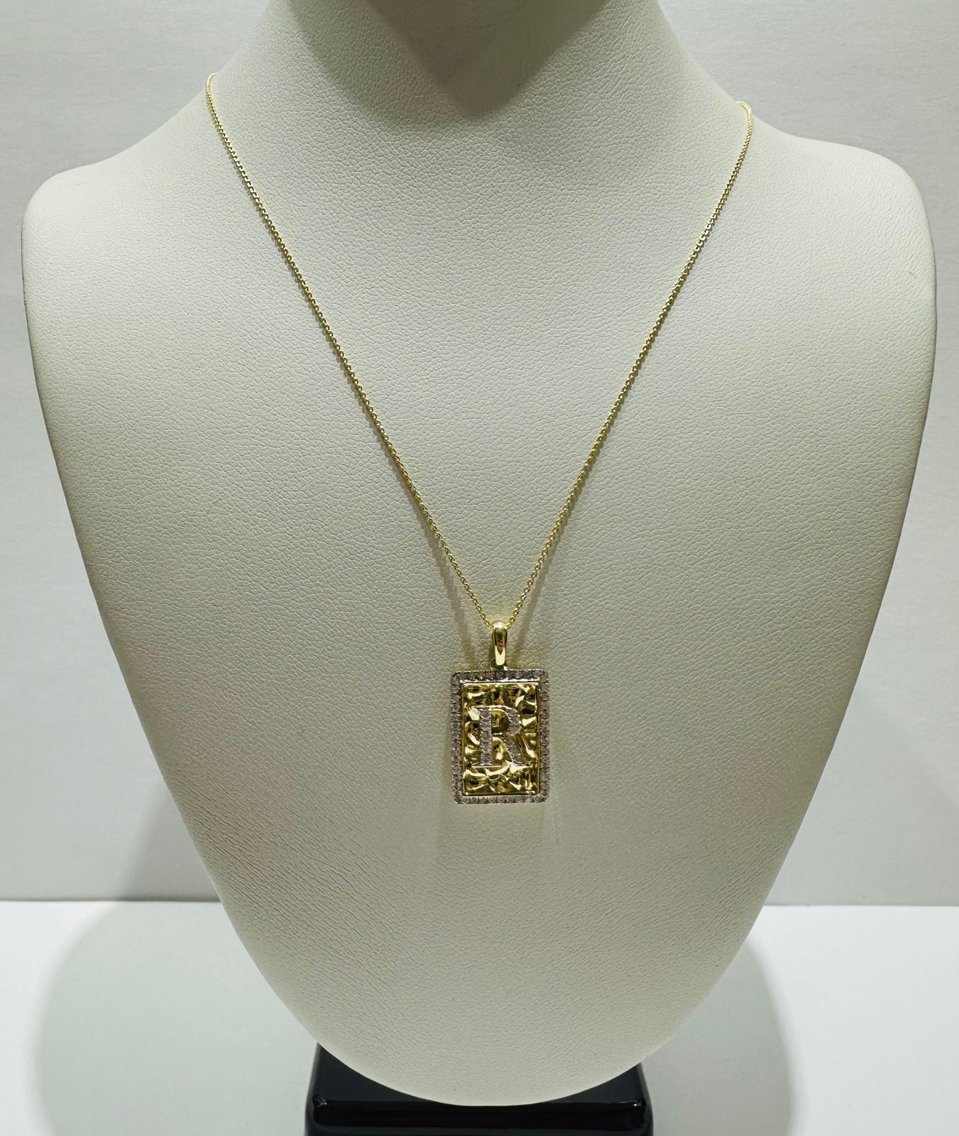 10K GOLD INTIAL LETTER "R" PENDANT DIAMOND SET- 0.25CT