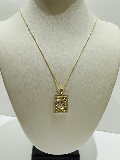 10K GOLD INTIAL LETTER "R" PENDANT DIAMOND SET- 0.25CT