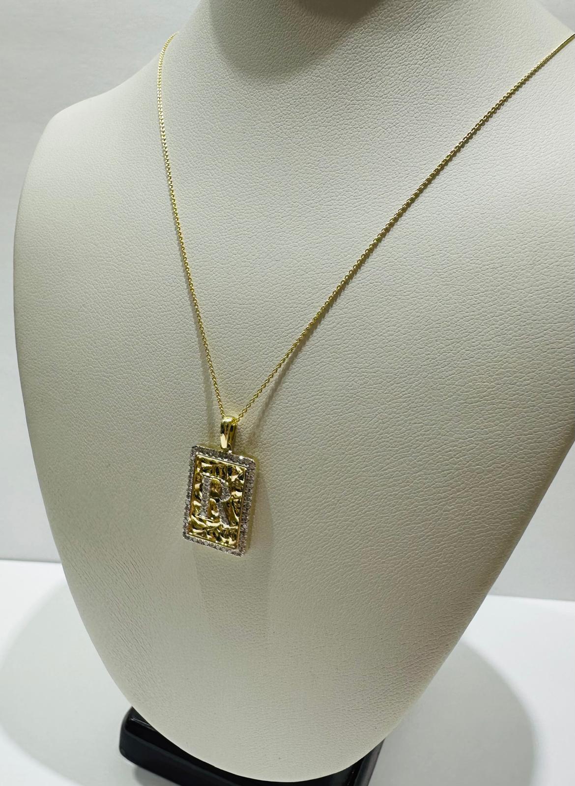 10K GOLD INTIAL LETTER "R" PENDANT DIAMOND SET- 0.25CT