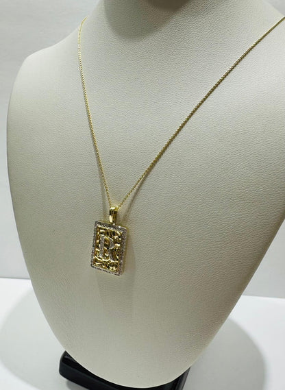 10K GOLD INTIAL LETTER "R" PENDANT DIAMOND SET- 0.25CT