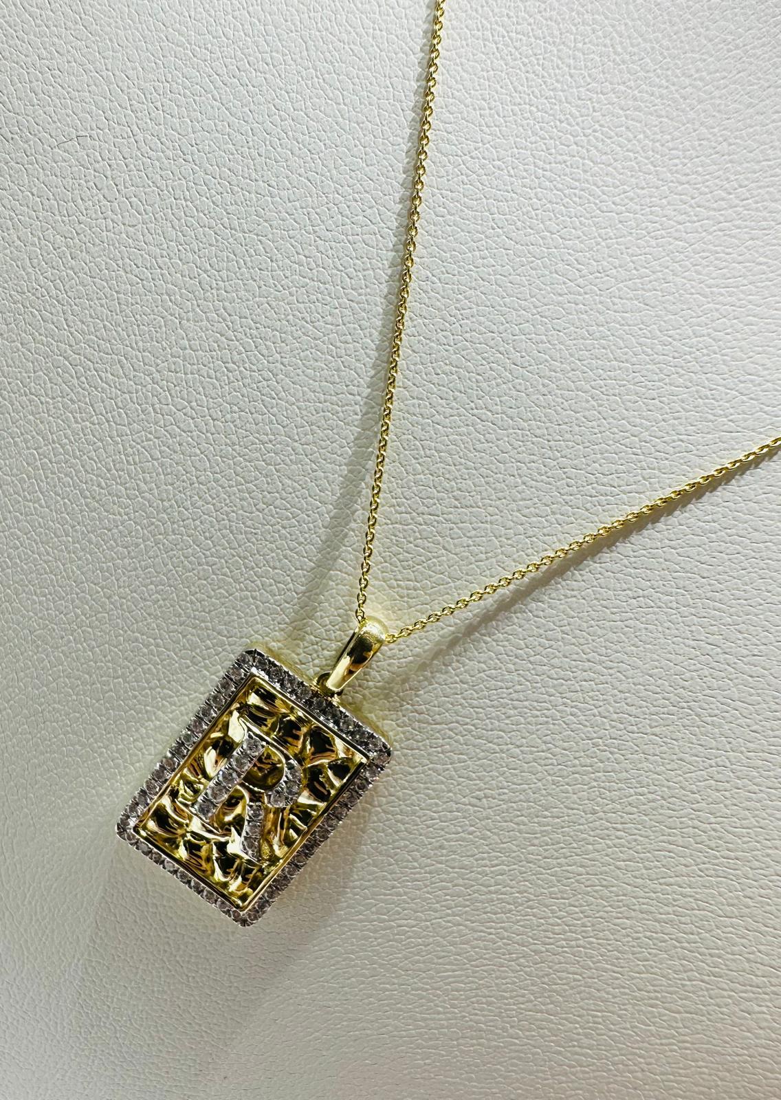 10K GOLD INTIAL LETTER "R" PENDANT DIAMOND SET- 0.25CT