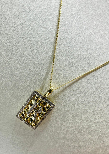 10K GOLD INTIAL LETTER "R" PENDANT DIAMOND SET- 0.25CT