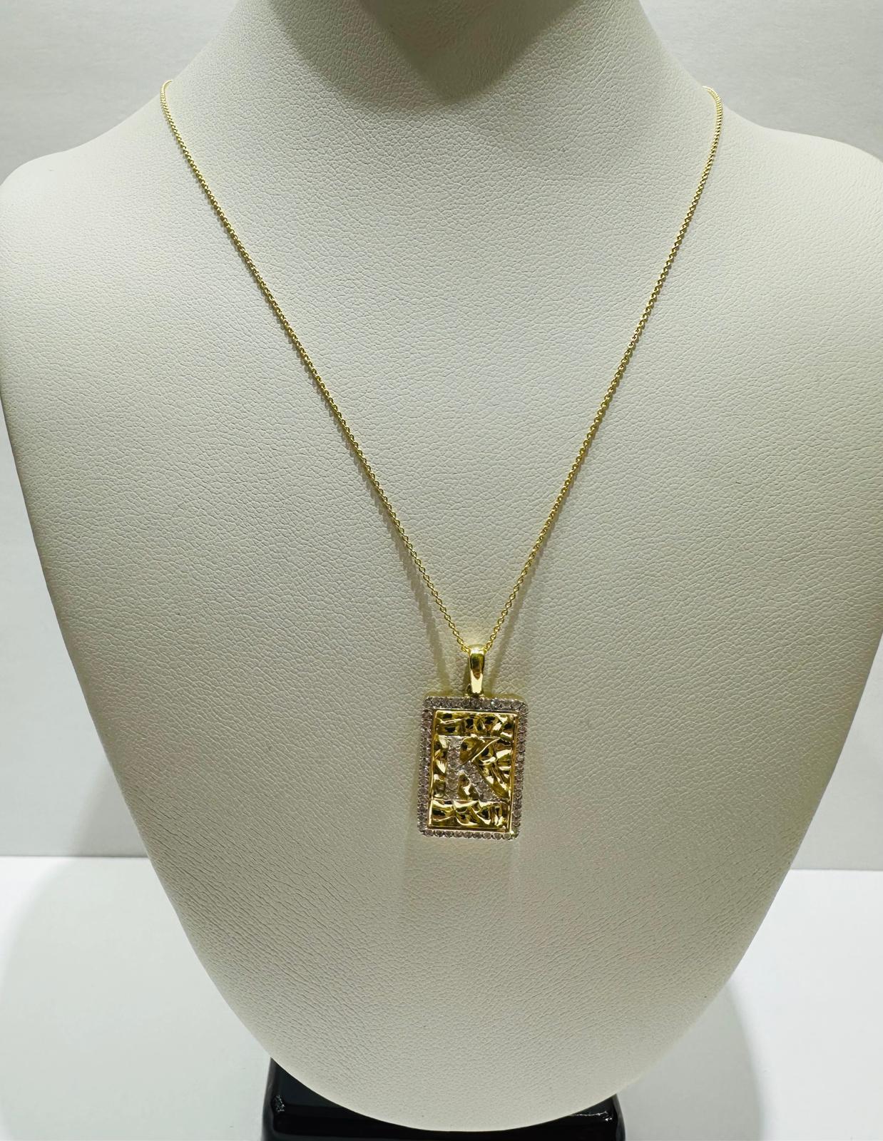 10K GOLD INTIAL LETTER "K" PENDANT DIAMOND SET- 0.25CT