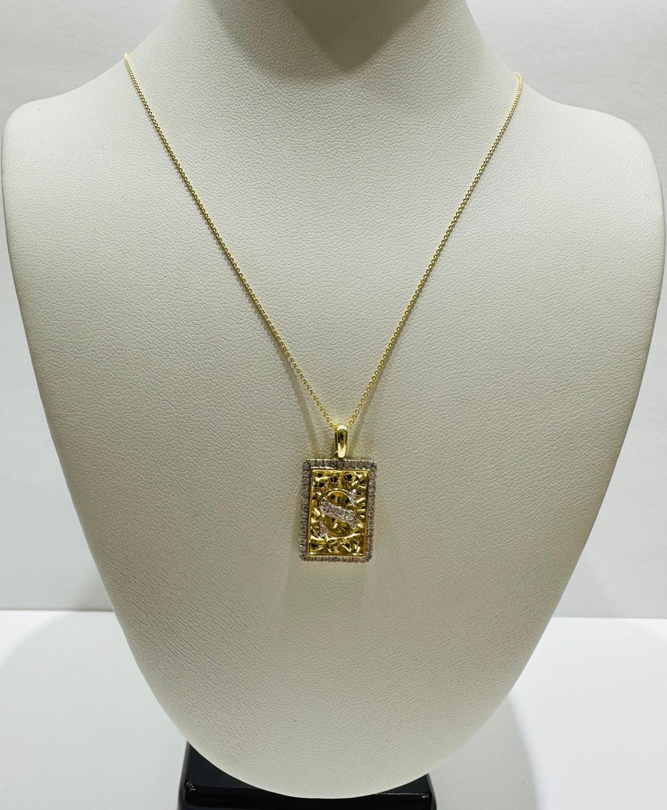 10K GOLD INTIAL LETTER "S" PENDANT DIAMOND SET- 0.25CT