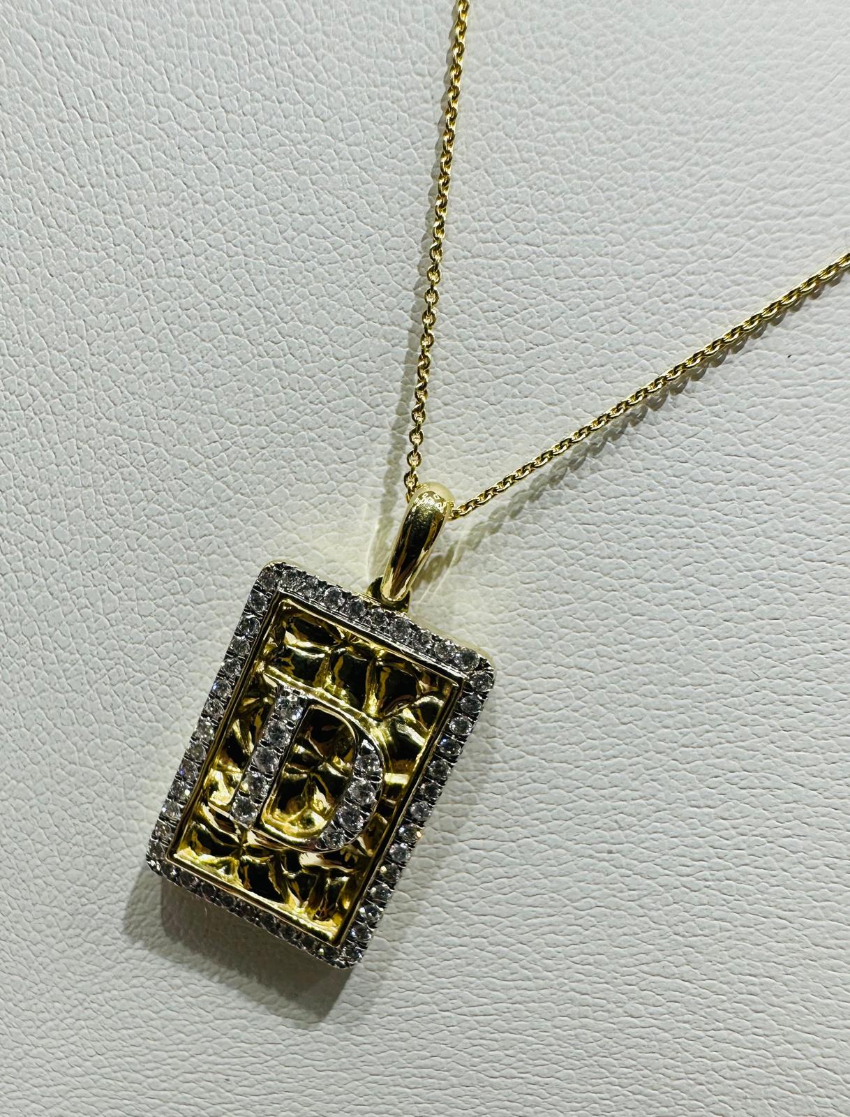 10K GOLD INTIAL LETTER "D" PENDANT DIAMOND SET- 0.25CT