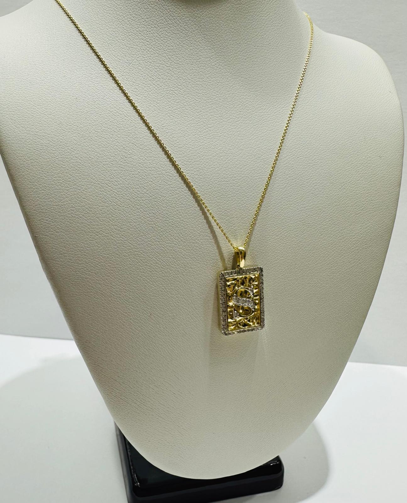 10K GOLD INTIAL LETTER "S" PENDANT DIAMOND SET- 0.25CT