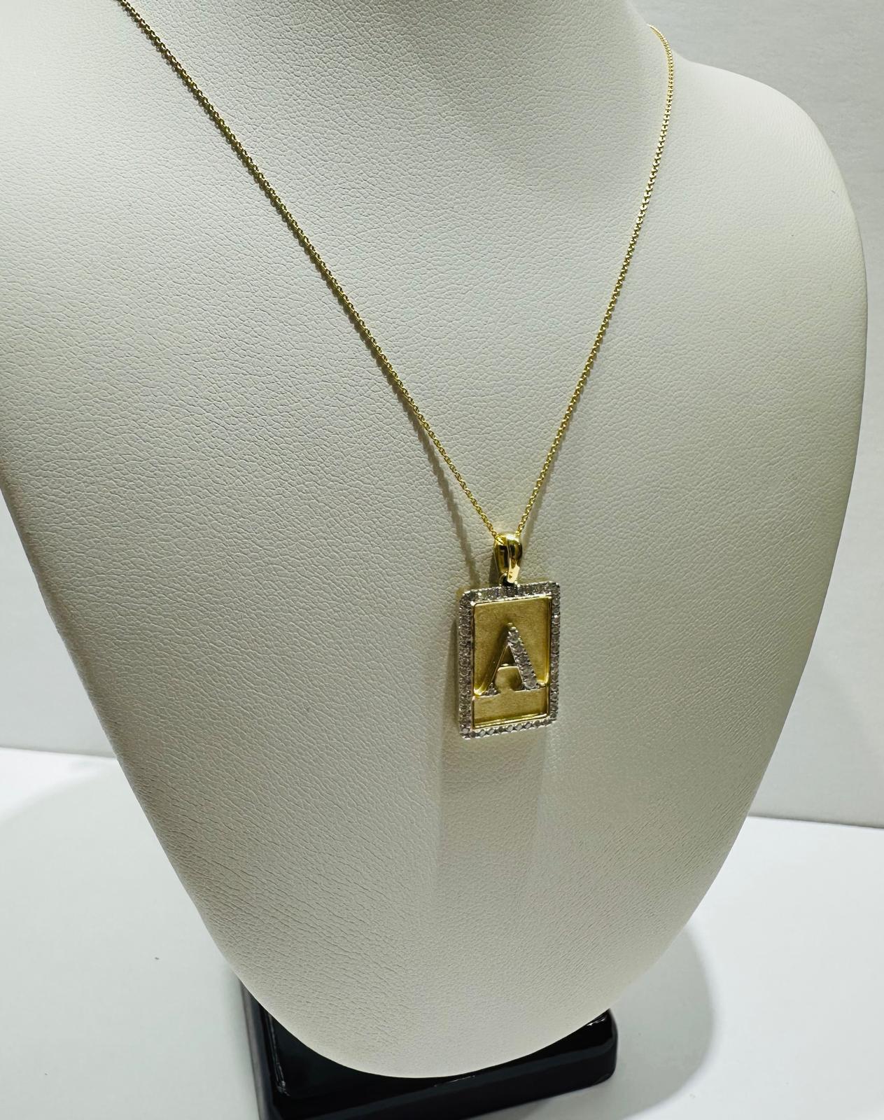 10K GOLD INTIAL LETTER "A" PENDANT DIAMOND SET- 0.25CT