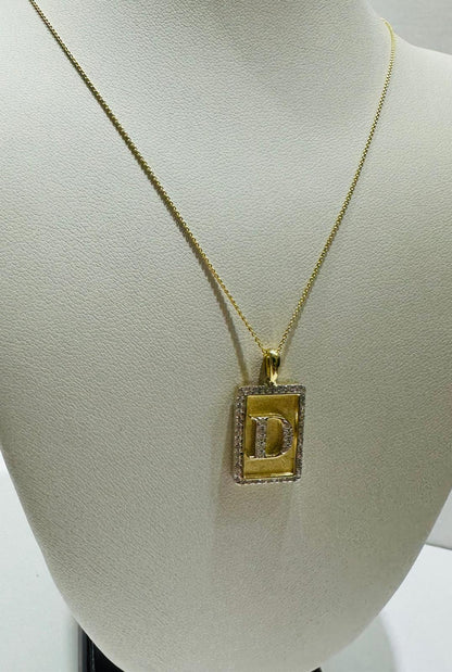 10K GOLD INTIAL LETTER "D" PENDANT DIAMOND SET- 0.25CT