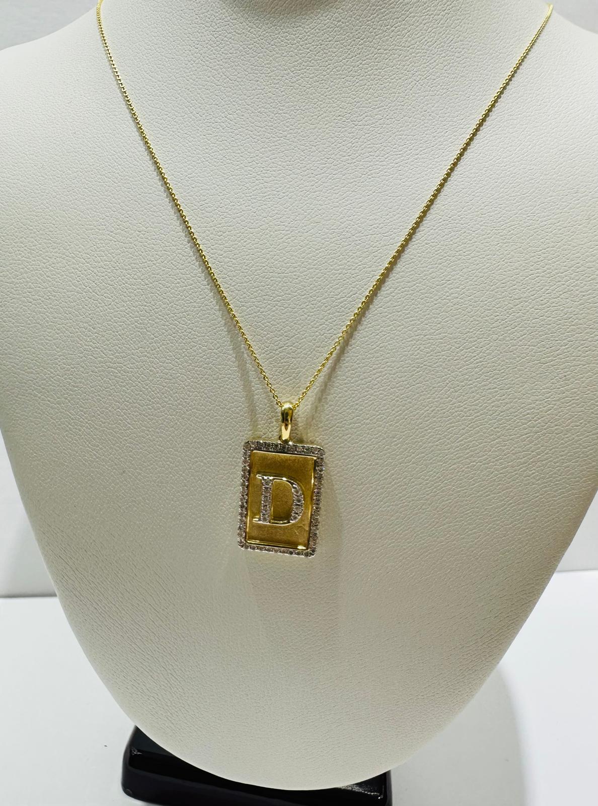10K GOLD INTIAL LETTER "D" PENDANT DIAMOND SET- 0.25CT