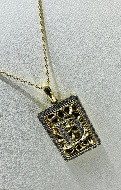 10K GOLD INTIAL LETTER "D" PENDANT DIAMOND SET- 0.25CT