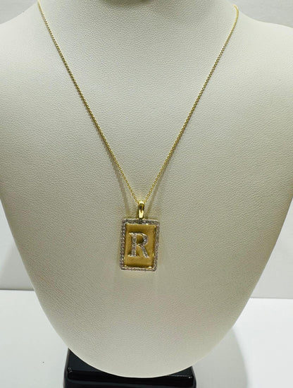 10K GOLD INTIAL LETTER "R" PENDANT DIAMOND SET- 0.25CT