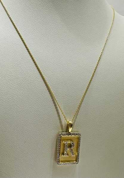10K GOLD INTIAL LETTER "R" PENDANT DIAMOND SET- 0.25CT