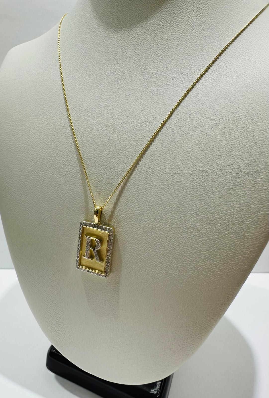 10K GOLD INTIAL LETTER "R" PENDANT DIAMOND SET- 0.25CT