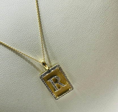 10K GOLD INTIAL LETTER "R" PENDANT DIAMOND SET- 0.25CT