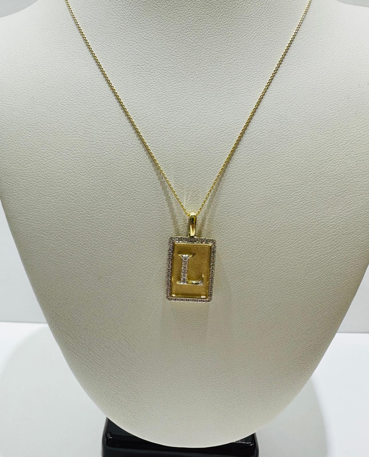 10K GOLD INTIAL LETTER "L" PENDANT DIAMOND SET- 0.25CT