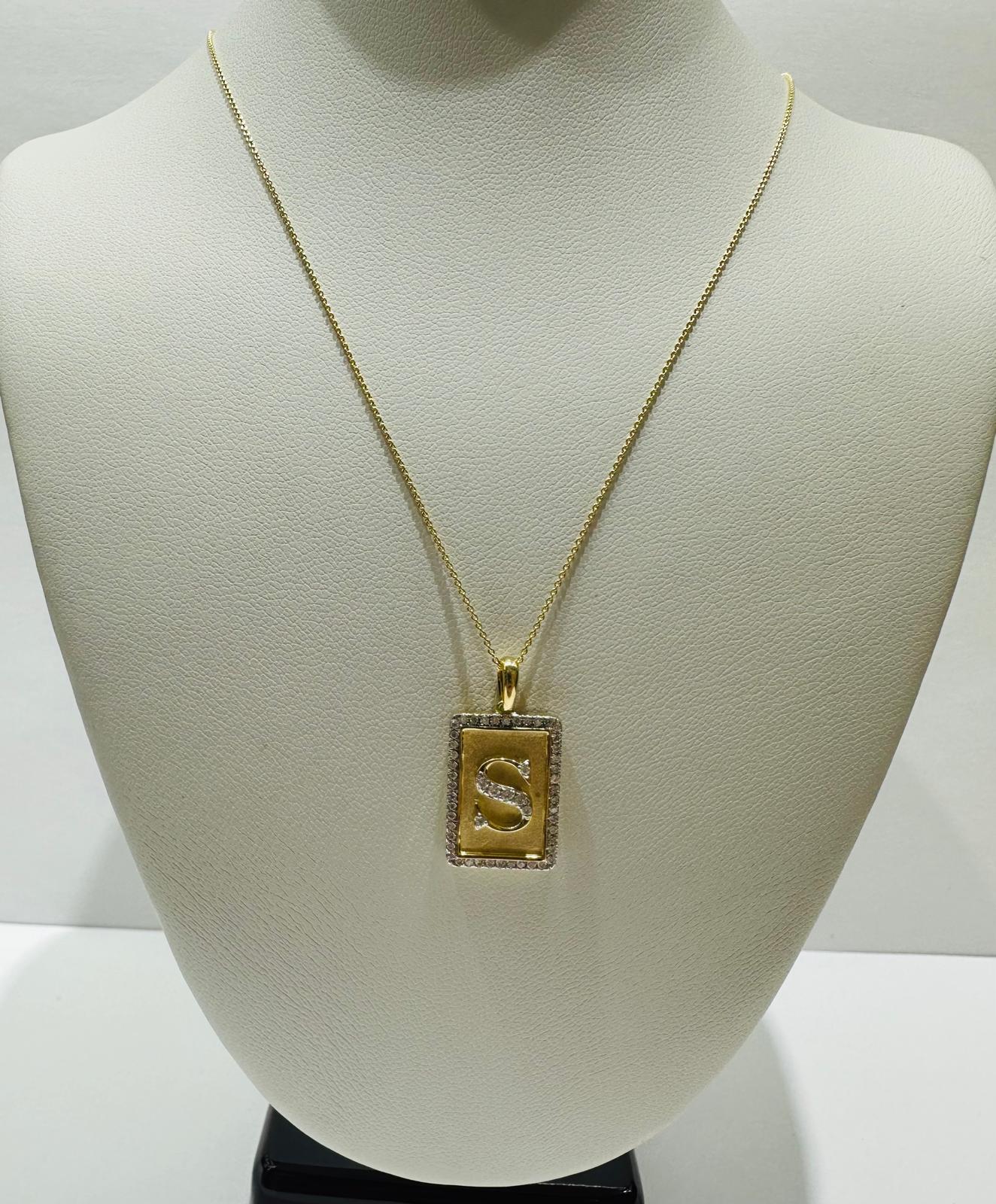 10K GOLD INTIAL LETTER "S" PENDANT DIAMOND SET- 0.25CT