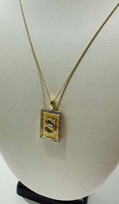 10K GOLD INTIAL LETTER "S" PENDANT DIAMOND SET- 0.25CT