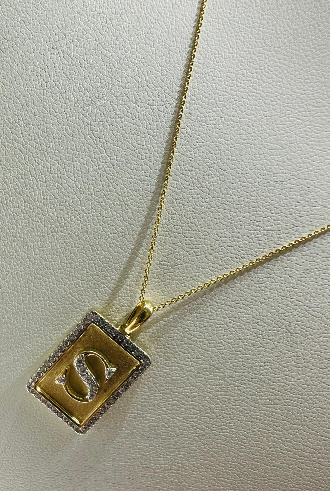 10K GOLD INTIAL LETTER "S" PENDANT DIAMOND SET- 0.25CT