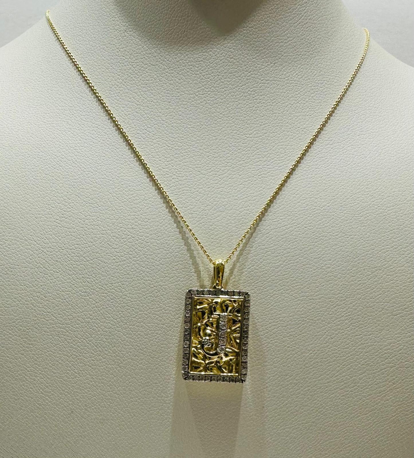10K GOLD INTIAL LETTER "J" PENDANT DIAMOND SET- 0.25CT