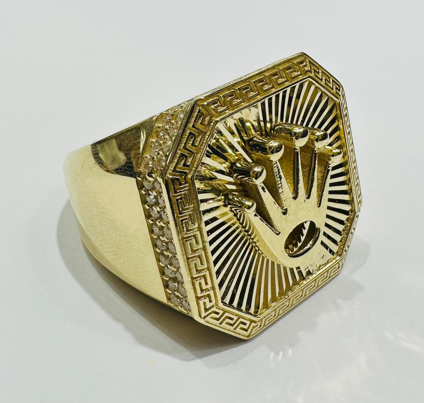 10K GOLD ROLEX RING WITH WHITE SAPPHIRE- WEIGHT: 11.2gm