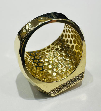 10K GOLD MEDUSA HEAD RING WITH WHITE SAPPHIRE- WEIGHT: 10.6gm